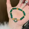 Pulseira de Prata Esterlina S925 com Fivela Ruyi de Jade Africano Natural para Mulheres Luxo Acessível Joia de Mão com Contas de Ágata Verde Estilo Nacional