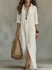 2026 Website Independente Europeu e Americano Amazon Aliexpress Nova Coleção Primavera e Verão Camisa-Colarinho Comprido Casual Fenda Vestido Longo