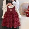 Vestido para Niña 2026 Otoño e Invierno Nuevo Estilo Vestido de Pastel Tutú Resistente Vestido Chaleco Versátil sin Mangas con Forro Polar Set de Dos Piezas
