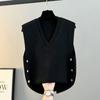 Colete Grosso de Gola V Sem Mangas Plus Size Moda Nova Primavera e Outono Cor Sólida Suéter Outerwear para Mulheres
