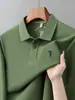 Camisa polo de manga larga para hombre con cuello, adecuada para primavera y otoño, con detalles bordados y de cuentas, hecha de algodón, para exportación, y diseñada para uso casual de negocios