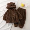 Traje de ropa para el hogar con capucha de franela nuevo de otoño e invierno para niños, suéter de lana para bebés niños y niñas, pijamas para niños, transfronterizo