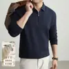 Camisa base de punto para hombre, estilo old money, business casual, mezcla de lana de oveja, polo de media cremallera, manga larga