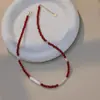 Collar Barroco de Perla de Agua Dulce y Ágata Roja con Tira Plateada de Una Sola Palabra Cadena para Clavícula Pulsera de Perlas de Acero de Titanio para el Temperamento Femenino Celebridad de Internet