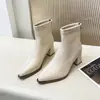 Sapatos femininos de salto alto com biqueiras metálicas, novo estilo outono e inverno, adequados para o trabalho, de cano curto, confortáveis, salto grosso, emagrecem, botinhas