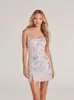 Vestido Transfronteiriço Europeu e Americano Moda de Verão Feminina Elegante Vestido de Alças Paetês Sem Costas Saia Curta (4 cores)