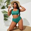2026 Nuevo Bikini Transfronterizo Europeo y Americano de Amazon para Mujer Tallas Grandes Moda Estampado de Cuadros Bustier Push-Up Traje de Baño