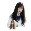 Peluca estilo coreano para mujer, cabello medio largo, flequillo al aire, cabello largo liso, linda chica JK, peluca realista natural para cobertura total de la cabeza