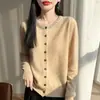 Cardigan de Punto Color Sólido con Adorno de Pedrería, Estilo Minimalista Nuevo para Primavera 2026, para Mujer, de Botones al Frente, Corte Ajustado, Elegante, de Manga Larga, para Ir al Trabajo