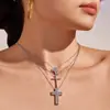 Cadena de Acero Inoxidable Chapada en Oro con Forma de Y, Cadena de Cuentas de Zirconia, Cruz Hueca, Collar Multiestilo, Joyería Francesa de Lujo Ligero para Mujeres