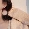 Pendientes de borla con lazo para bolas de pelo de aguja plateada, ambiente navideño, pendientes de botón dulces, nuevos pendientes de otoño e invierno para mujer