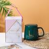 Taza de Cerámica de Mármol Taza para Beber Taza para Avena Desayuno Taza para Café Doméstica de Aspecto Elegante con Tapa y Cuchara