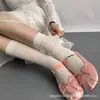 Calcetines Blancos de Becerro para Mujer Finos de Primavera y Verano Calados con Rayas Verticales Apilables Calcetines de Primavera y Otoño Calcetines JK