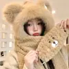 Bonito Sombrero de Oso para Mujer, Nuevo Estilo de Invierno, Felpa, Cortavientos, Engrosado, Cálido, Adelgazante de Rostro, Protector de Orejas, Gorro Bufanda