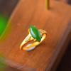 Anel Marquise de Prata Esterlina S925 Hotan Natural Ouro 18K Retrô Clássico Inserido Aberto para Mulheres