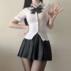 Original Puro Deseo Jk Uniforme Sexy Cintura Adelgazante Aspecto Camisa Blanca Falda Plisada Conjunto Superior Estilo Preppy