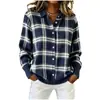 Estação Independente Amazon Transfronteiriça Europeia e Americana Camisa Feminina Casual Solta de Xadrez com Lapela Suéter de Tricô Cardigan Jaqueta