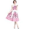 Vestido largo estampado retro de cintura ajustada sin mangas de tiro real
