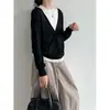 Suéter de Tricô Luxi Feminino Patchwork Color-Block Falso Duas Peças Manga Longa, Novo Estilo Coreano, Casual Outono 2026, ss1060