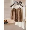 Pantalones Cortos de Lino Pesado 100% de Cintura Alta con Cordón Textura Casual Relajada Versátiles Hacen que las Piernas Parezcan Más Largas Amigables para Forma de Pera