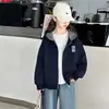 Cárdigan con capucha a cuadros elegante para niñas para niños mayores 2026 sudadera holgada chaqueta elegante abrigo de otoño
