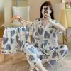 Verano Tres Piezas Nuevo Pijama Cárdigan Manga Corta Shorts Dibujos Animados Suelto Ins Lindo Traje Pantalones Ropa de Casa