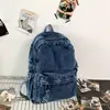 Bolso de Hombro Doble de Mezclilla de Gran Capacidad Estilo Nuevo Retro Transfronterizo para Mujer Estudiante Bolsa Escolar para Clase Mochila Simple Casual Japonesa