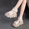 Jie Jie 2025 Verano Nuevo Suela Gruesa Color Retro Capa Superior Piel de Vaca Velcro Todo Fósforo Bota Tobillera Pequeña Sandalias