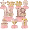 Decoraciones de Panal Doradas Rosas para Cumpleaños para Decoración de Escritorio, Varios Estilos Disponibles para Cumpleaños de un Año, Soporte de Exhibición de Panal para Mesa de Cumpleaños
