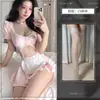 Hermosa Figura Noche Crujiente Sensual Lencería Rosa Dulce Rayada Espalda Abierta Uniforme de Sirvienta Escote Bajo Sexy Glúteos Expuestos Uniforme Vestido