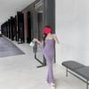 Vestido roxo de alças Vestido feminino de verão Estilo puro Sexy Saia midi justa Silhueta justa Bainha Saia sereia