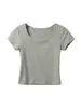 Camiseta de Algodón Puro con Hombro Todo-partido para Mujer, Ropa de Verano Exterior, Cuello U, Hilo de Alta Elasticidad, Ajuste Delgado, Ajuste Delgado Talla Grande, Manga Corta, Camiseta Básica