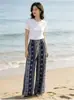 Pantalones Anchos Estampados de Nuevo Estilo para Mujer de Verano, de Cintura Alta, Holgados y con Caída, Pantalones Casuales, Estilo Vacaciones, Pantalones Largos Adelgazantes, Estilo Étnico