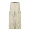 Pantalones Cargo de Pierna Ancha Estilo High Street Americano Color Sólido Marca de Moda para Hombre Diseño de Múltiples Bolsillos Rectos Sueltos Casuales