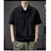 Camisa Polo de Lino Fino de Manga Corta para Hombre Talla Grande Holgada Peso Pesado Ins Guapo Americano Color Contrastante Camiseta de Media Manga Moderna