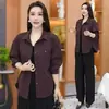 Camisa para mujer de mediana edad, primavera y otoño, manga larga, corte holgado, adelgazante, elegante, top básico, prenda exterior, corte ajustado