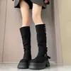 Botas altas para mulheres baixinhas, de sola grossa, acima do joelho, novo estilo outono/inverno 2025, botas plataforma, botas de montaria de cano alto