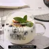 Taza de Vidrio Gruesa Transparente con Asa, Estampado Sencillo de "Buenos Días", Vaso de Agua para el Hogar y la Oficina, Taza para Beber Leche y Jugo