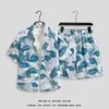 Camisa de Manga Corta de Verano, Traje de Seda de Hielo, Pantalones Cortos de Playa Florales Sueltos de Secado Rápido para Hombre de Talla Grande, Conjunto de Dos Piezas a Juego para Pareja