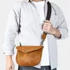Bolsa de Ombro Masculina Marant em Couro Genuíno, Bolsa de Motocicleta da Moda, Bolsa Transversal Masculina em Couro Crazy Horse, Bolsa Concha Casual Retrô
