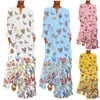 Aliexpress Vestido Novo Feminino Estampa Borboleta Pintura a Tinta Decote V Manga Longa Bolso Vestido de Verão 9635A