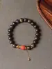 Pulsera Auténtica de Madera Qinan Verde Ágata Malaquita Cristal Fantasma Rojo del Sur Cuentas de Oración Budista Joyería de Madera Vintage de Nicho