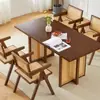 Conjunto de mesa e cadeiras de jantar em madeira maciça e rattan para uso doméstico, mesa de jantar simples em estilo wabi-sabi, mesa de chá retangular e cadeiras para casa de temporada