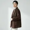 Abrigo de lana minimalista francés negro, doble faz, hombro caído, corte holgado, casual, apto para el lugar de trabajo, traje de lana de doble faz