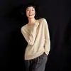 Suéter de cachemira suave de alta gama listo para usar para mujer, nueva colección otoño e invierno, cuello de color caramelo, capa base tejida de moda