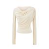 Camiseta Feminina de Manga Comprida com Gola Swing Estilo Americano, Estilo Desejo Puro de Outono, Ajustada na Cintura, Modelagem Slim, Blusa Estilosa, Camiseta Básica Irregular