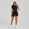 Europeu e Americano Estéreo Beleza Esportes Peça Única Roupa de Yoga Peça Única Justa Manga Curta Costas Abertas Macacão Roupas de Fitness 50310