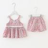 Ropa infantil de verano, nuevo traje floral para niños, conjunto de verano para niñas coreanas, conjunto de dos piezas con tirantes, venta al por mayor