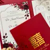 Cartões de Convite de Casamento de Luxo Cor Vinho com Padrão Estampado em Ouro, Convites de Casamento Estilo Chinês e Ocidental, Nicho e Premium