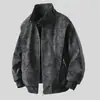 Chaqueta de Cuero PU Tie-Dye Retro Americana Unisex Primavera y Otoño Marca de Tendencia Holgada Casual Cuello Alto Estilo Hong Kong Tendencia